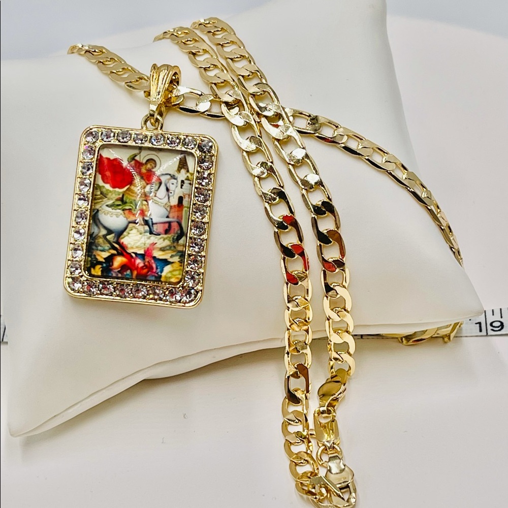 Saint Michael the Archangel and Chain Gold plated